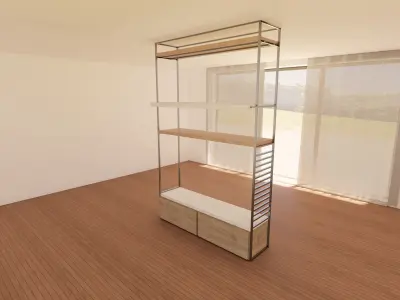 Industrial Open Cabinet - Minimalist Metal Frame - 3D Model Low-poly 3D model