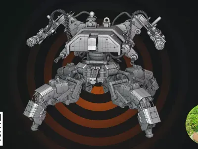 Heavy Quadrupedal Combat Mech - Dual Minigun Edition 3D model purchase