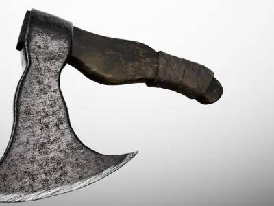 Bearded Hatchet - Damascus Steel Low-poly 3D model
