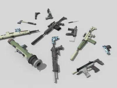 12 low poly no brand weapons Low-poly 3D model