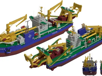Tiankun Heavy-duty Self-propelled Cutter Suction Dredger 3D model