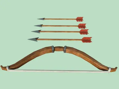 Arrow bow and set Low-poly 3D model