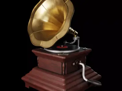 Gramaphone golden gramophone Low-poly 3D model