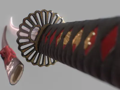 Katana samurai sword Low-poly 3D model 13