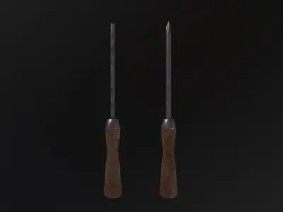 Old Flathead and Phillips Screwdrivers 3D Model Low-poly 3D model