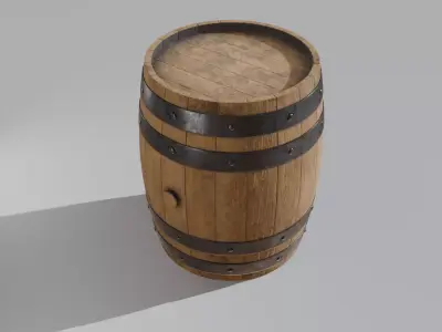 Wooden Barrel Low-poly 3D model 10