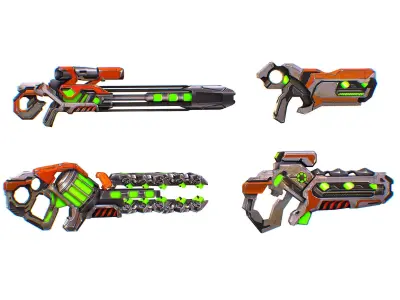 Weapons Set 4 Gun Pistol Assault rifle Sniper rifle machine gun 3D Model Pack 4