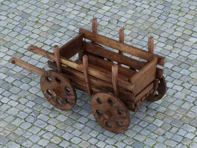 Wooden handcart Low-poly 3D model