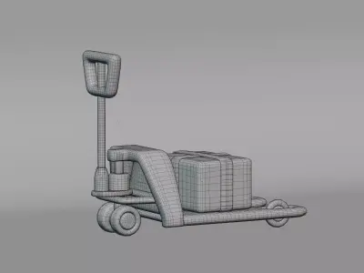 Hydraulic trolley with cardboard box Low-poly 3D model
