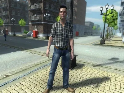 Civilian man in jeans and plaid shirt Low-poly 3D model