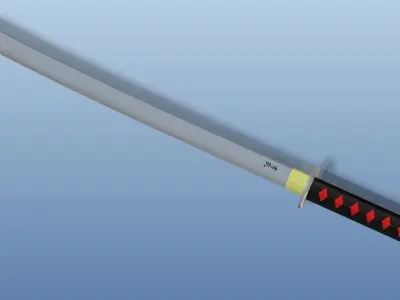 Realitime Katana - with detailed tsuba and blade 3D model
