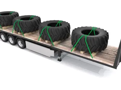 Flatbed trailer with Tyres 3D model