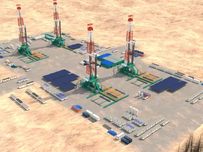desert oilfield-oilfield drilling 3D model