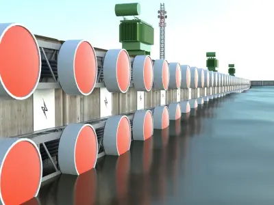 project 1 series of orange pipes in water Free 3D model