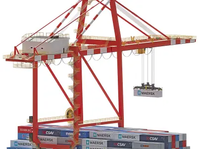 Port gantry crane with container terminal 3D model