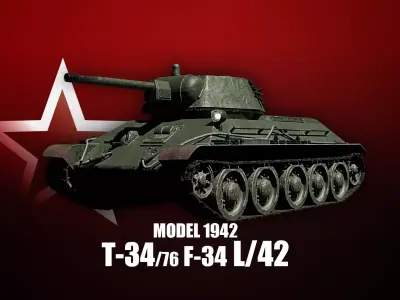 T-34-76 - Soviet Medium Tank - Common Livery - Model 1942 Early Low-poly 3D model