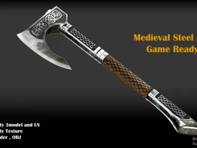 medieval steel Axe Low-poly 3D model