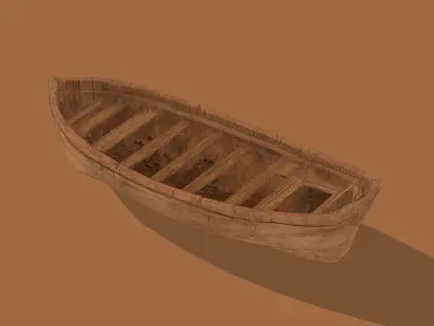 Traditional wooden rowboat Low-poly 3D model