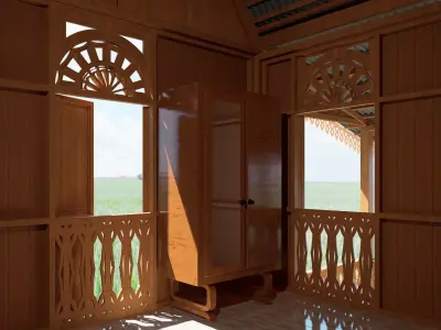 Antique Timber Wardrobe Cabinet Carpentered Craft Malaysia 3D model
