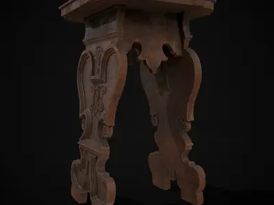 Exquisite Mahogany Carved Wood Stool Low-poly 3D model