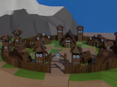Low Poly Viking Town Low-poly 3D model