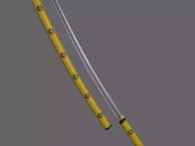 PBR Katana Japanese Sword Yellow V3 Low-poly 3D model