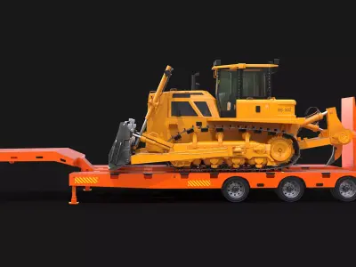 Low Loader Trailer with Bulldozer 3D model