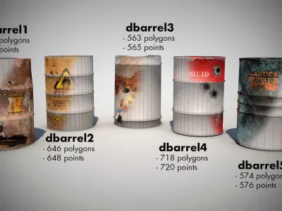 Game Ready Drum Barrels Low-poly 3D model