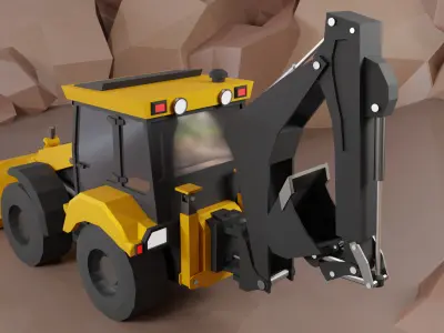 Backhoe Loader Heavy Vehicle Low-poly 3D model