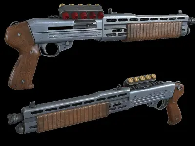 Game Ready Shotgun two shotguns Low-poly 3D model