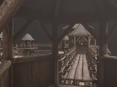 Medieval Wooden Castle  Tower Fort Constructor PBR Low-poly 3D model