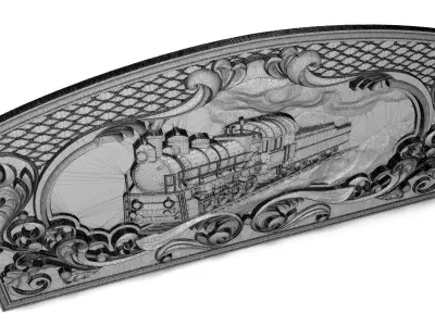 Steam locomotive Bas relief for CNC 3D print model
