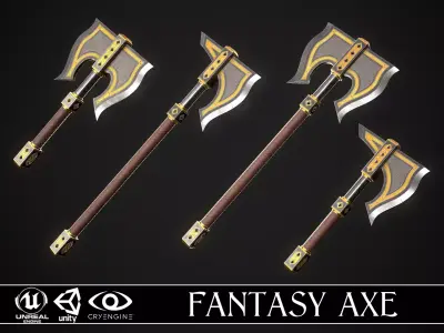 Fantasy Axe 1 - 4 Variations 3D Model Pack