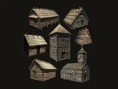 Medieval building pack Low-poly 3D model