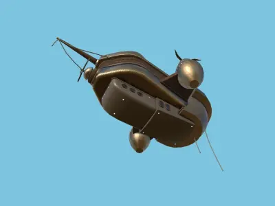 Cartoon Airship 06 - Bronze Wood - Low Poly Ship Low-poly 3D model