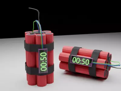 Low Poly Dynamite Bomb with Timer Game Ready VR AR PBR Textures Low-poly 3D model