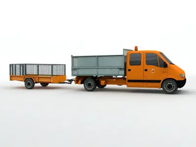  Renault Dump Bed Utility Truck With Trailer Low-poly 3D model