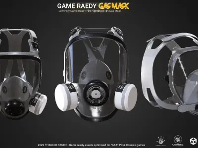 Low Poly Game Ready Fire Fighting Gas mask Low-poly 3D model