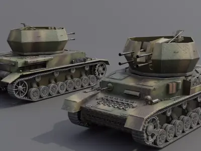 Flakpanzer IV Wirbelwind Anti-Aircraft Gun Low-poly 3D model