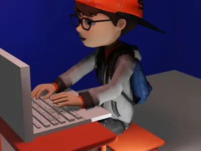 typer cartoon character at desk 3D model