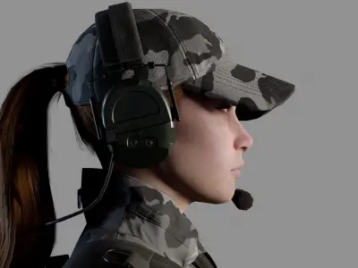 Female Soldier Low-poly 3D model 3