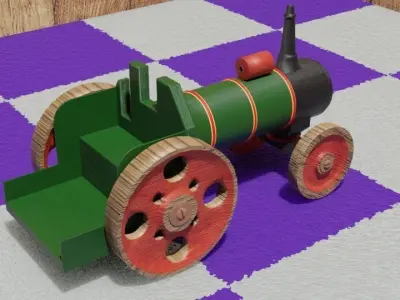 Old Painted Wooden Toy Tractor 3D model