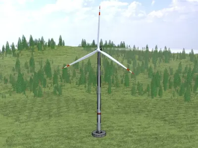 Wind turbine V2 H-175 RD 172m with Animation and Foundation Low-poly 3D model