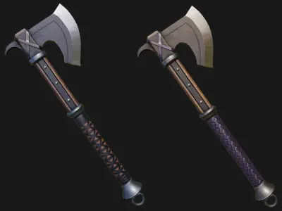 2 Battle Axe Collection All PBR Unity UE Textures Included 3D Model Pack