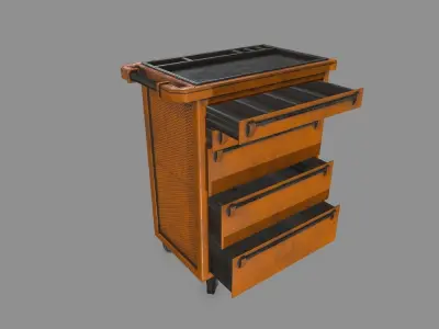 Cupboard wooden cabinet on wheels Low-poly 3D model