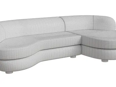 Grey L Curved Upholstered Sofa Low-poly 3D model