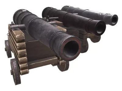 Pirate naval cannon pack Low-poly 3D model