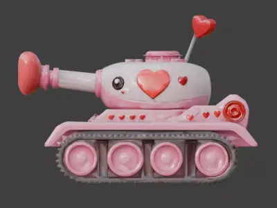 Stylized Valentine  Battle Tank 3D Model Low-poly 3D model purchase