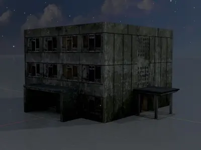 Old military barrack version 1 ruin 7 Low-poly 3D model