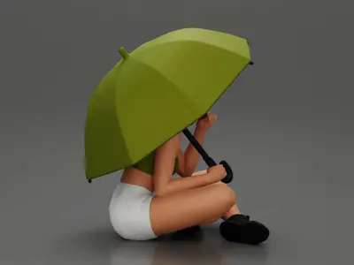 Pretty Girl with an Umbrella in bra and Shorts Sitting 3D print model
